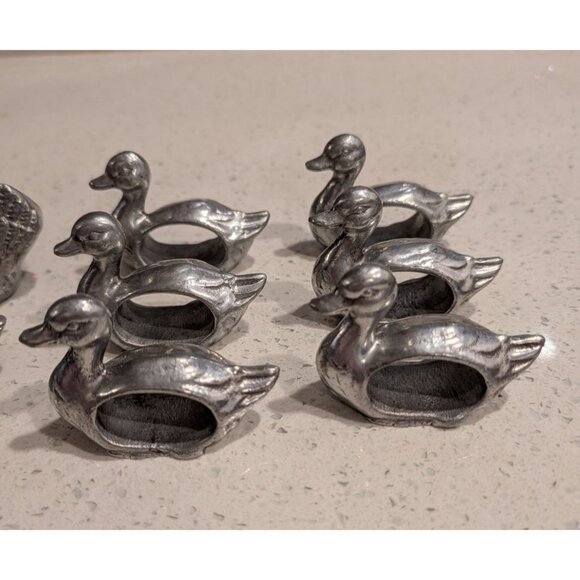 Vintage Shafford Pewter Animal Napkin Rings Set 10 Ducks Rabbit Hen Pig - Picture 11 of 16